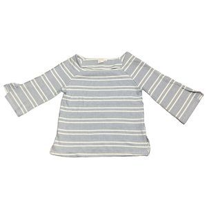 Anthropologie Postmark Square Neck Flare Sleeve Blue White Striped Top Sz S